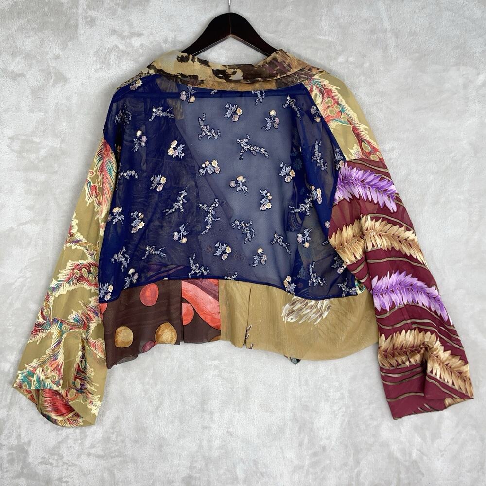Vtg Sterling Styles Kimono Cardigan One Size Patchwork ArtSilk Sheer Whimsygoth - Picture 7 of 12